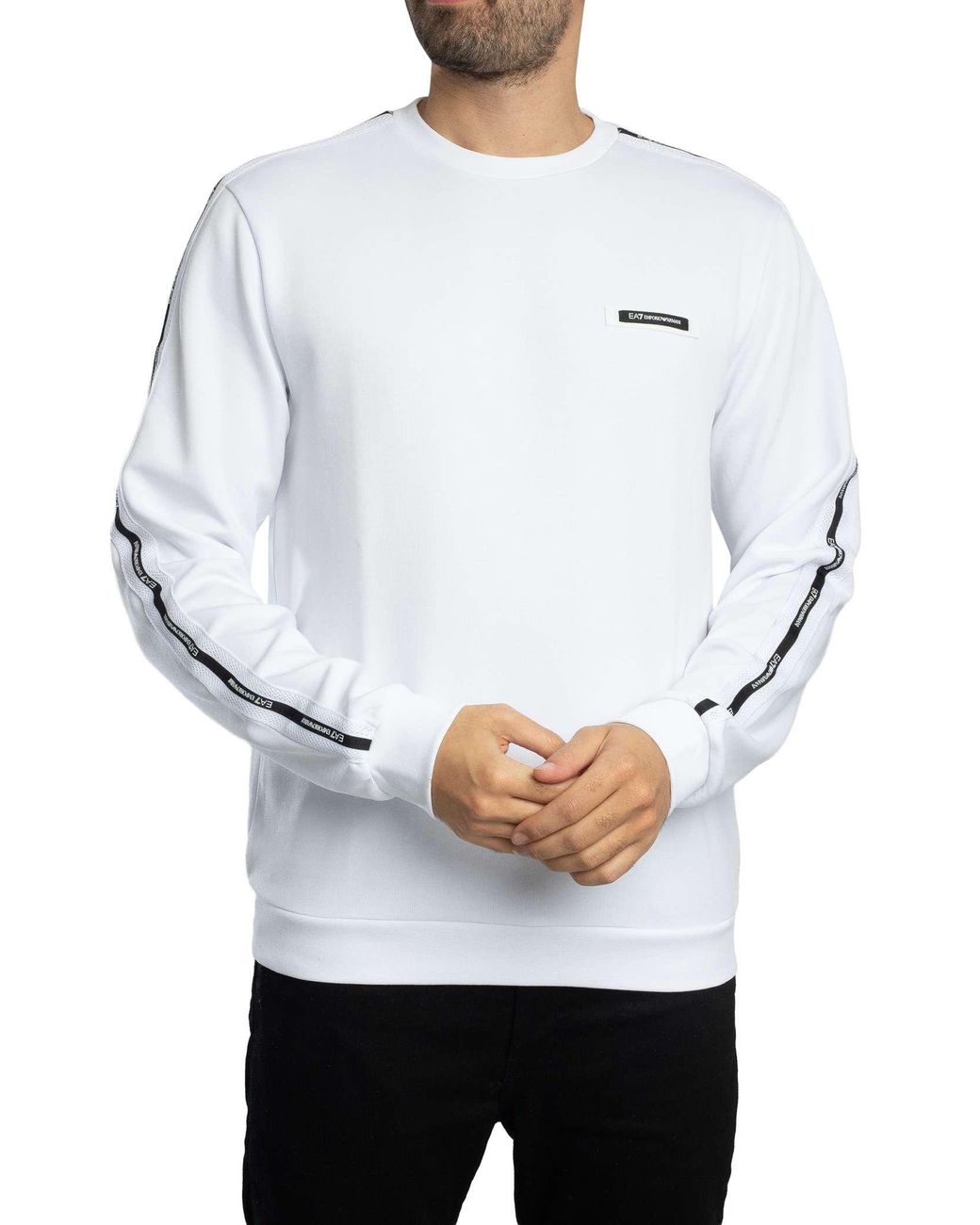 EA7 White Logo Tape Sweatshirt for men