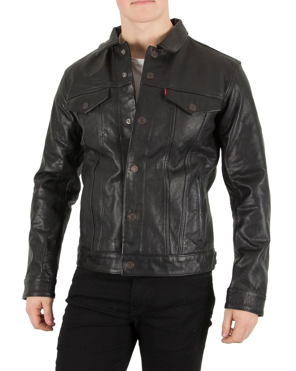 Levi's Black Buffalo Leather Trucker Jacket for Men | Lyst