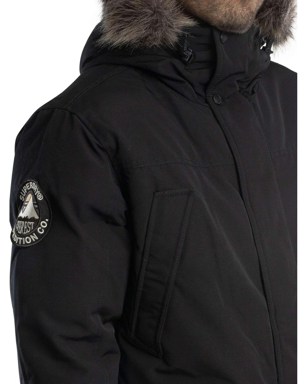Superdry Black Everest Faux Fur Parka Jacket for men