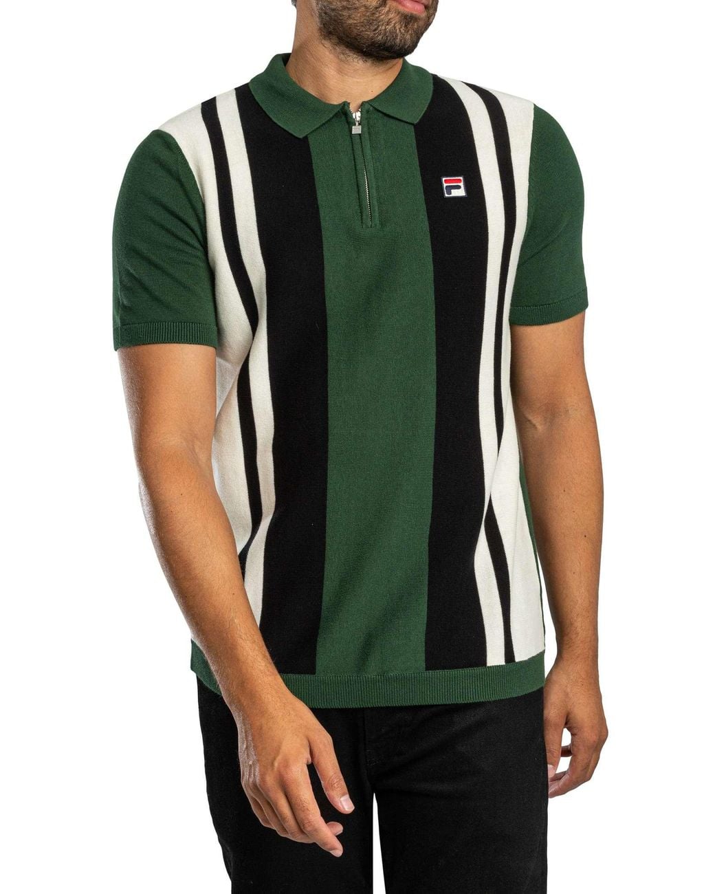Fila Green Lazar Knitted Colour Block Zip Polo Shirt for men