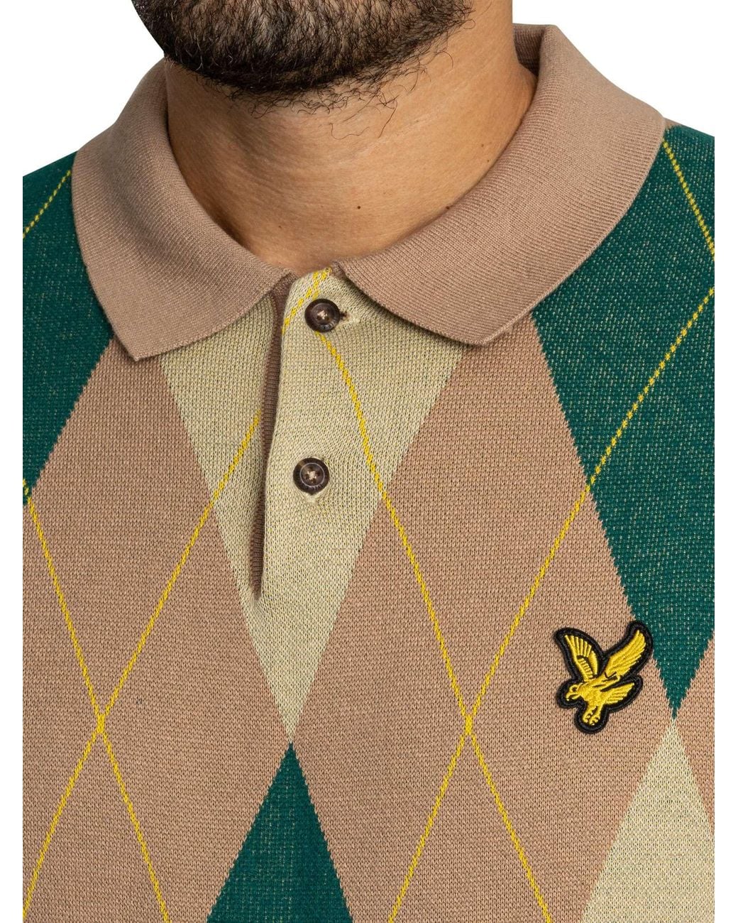 Lyle & Scott Blue Argyle Knitted Polo Shirt for men