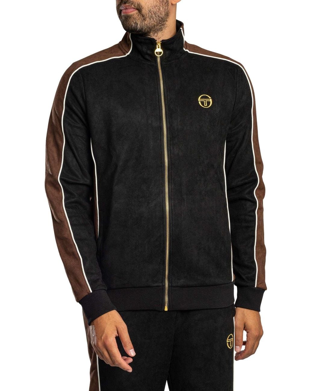 Sergio Tacchini Black Contrasto Suede Track Jacket for men