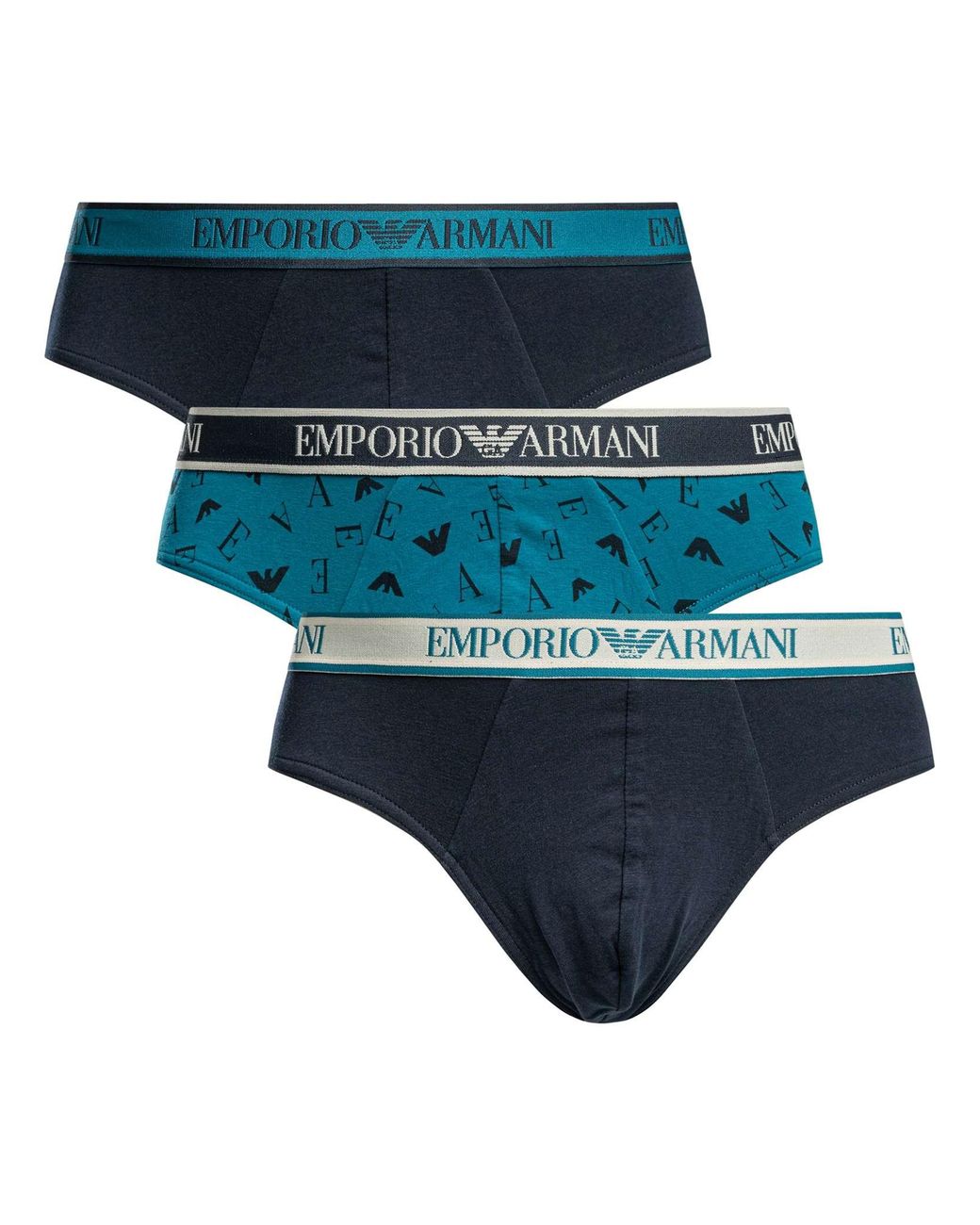Emporio Armani Blue 3 Pack Cotton Stretch Briefs for men