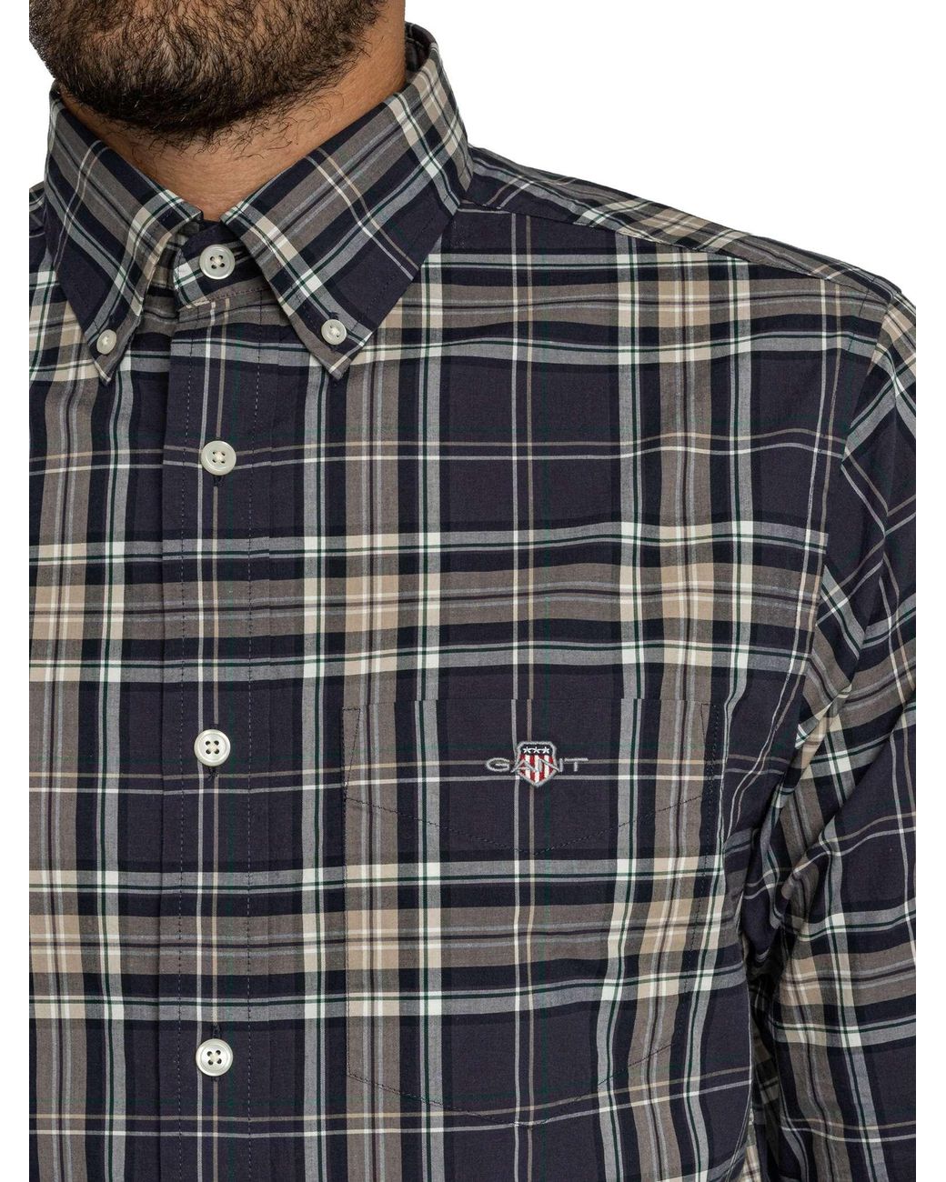 Gant Gray Regular Poplin Check Shirt for men