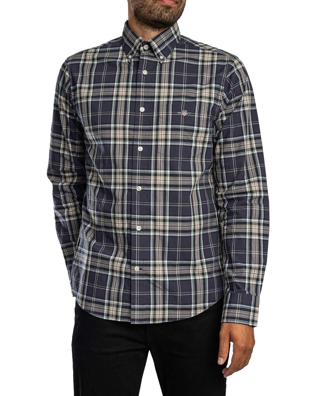 Gant Gray Regular Poplin Check Shirt for men