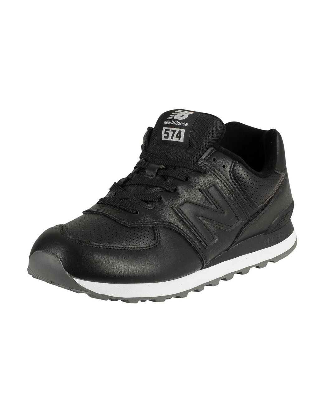 New Balance 574 Leather Trainers in Black for Men Lyst Australia