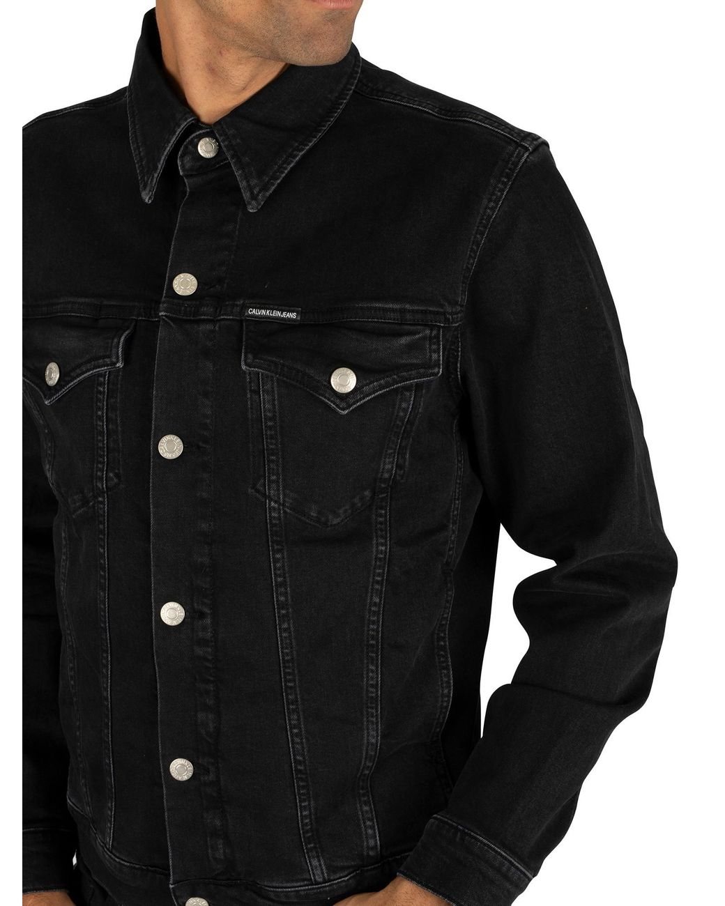 Calvin Klein Foundation Slim Denim Jacket in Black for Men | Lyst Canada
