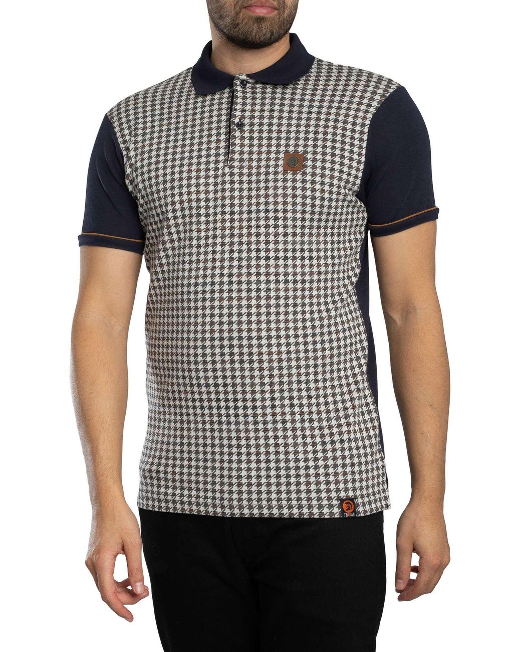 Trojan Gray Houndstooth Panel Polo Shirt for men
