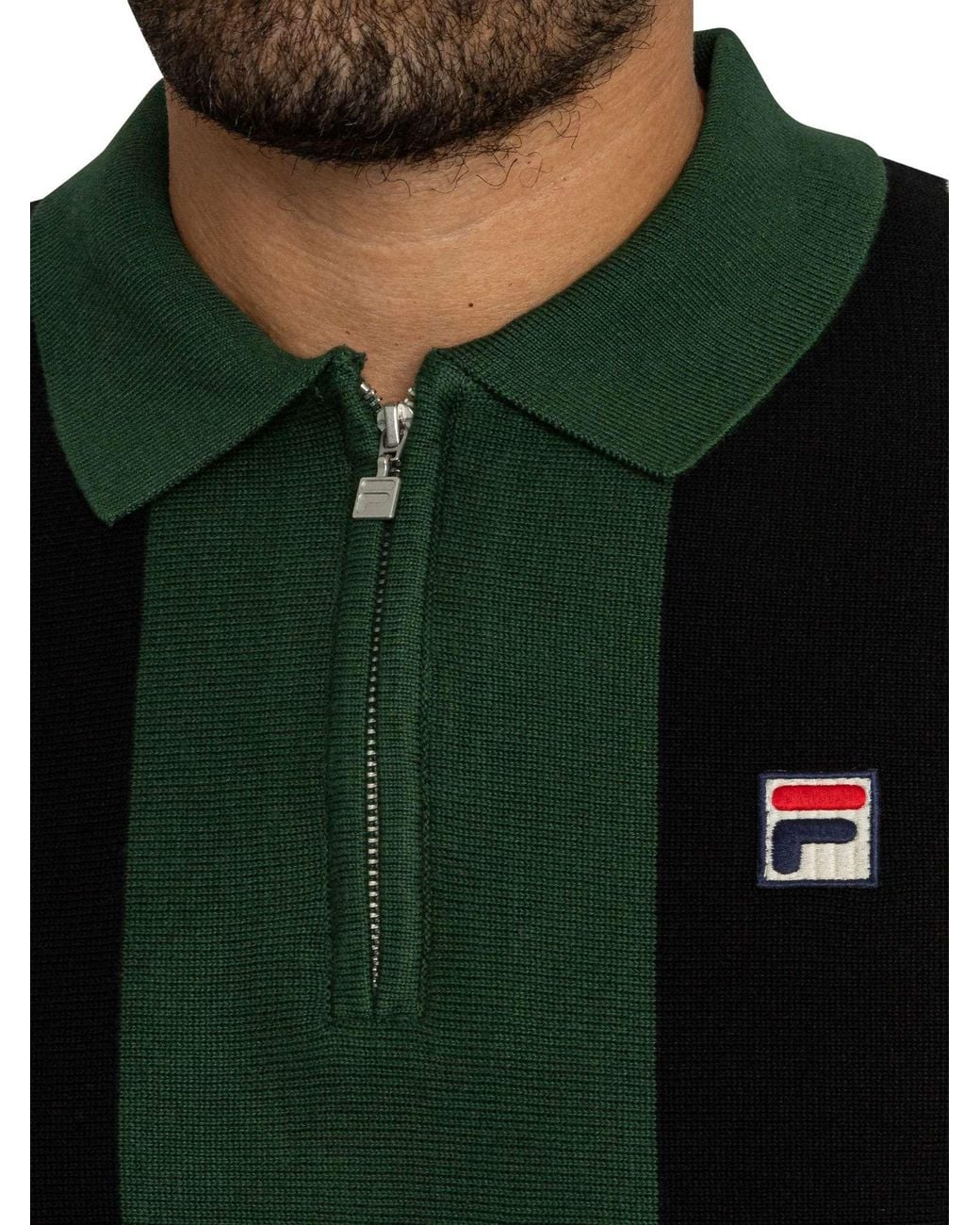 Fila Green Lazar Knitted Colour Block Zip Polo Shirt for men
