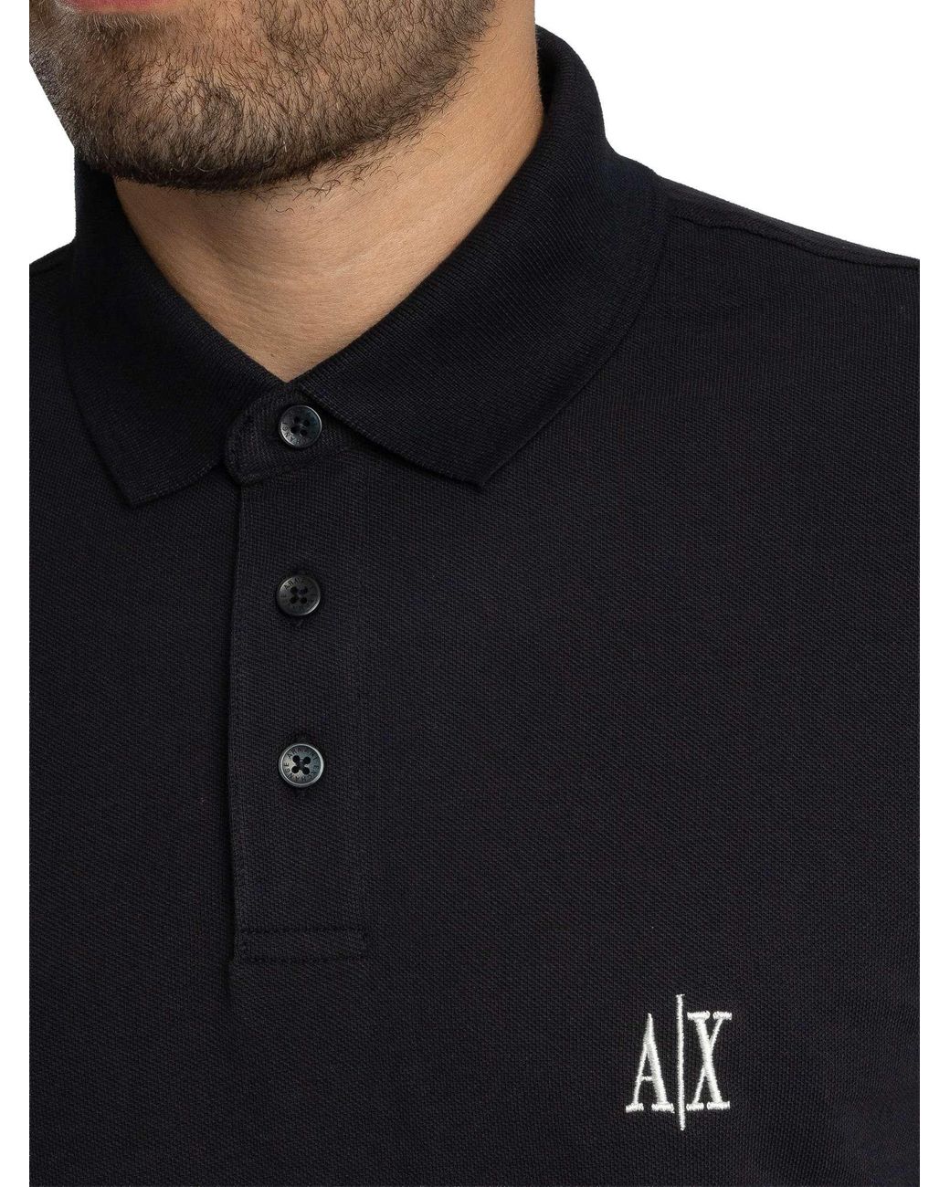 ARMANI EXCHANGE Black Embroidered Logo Polo Shirt for men