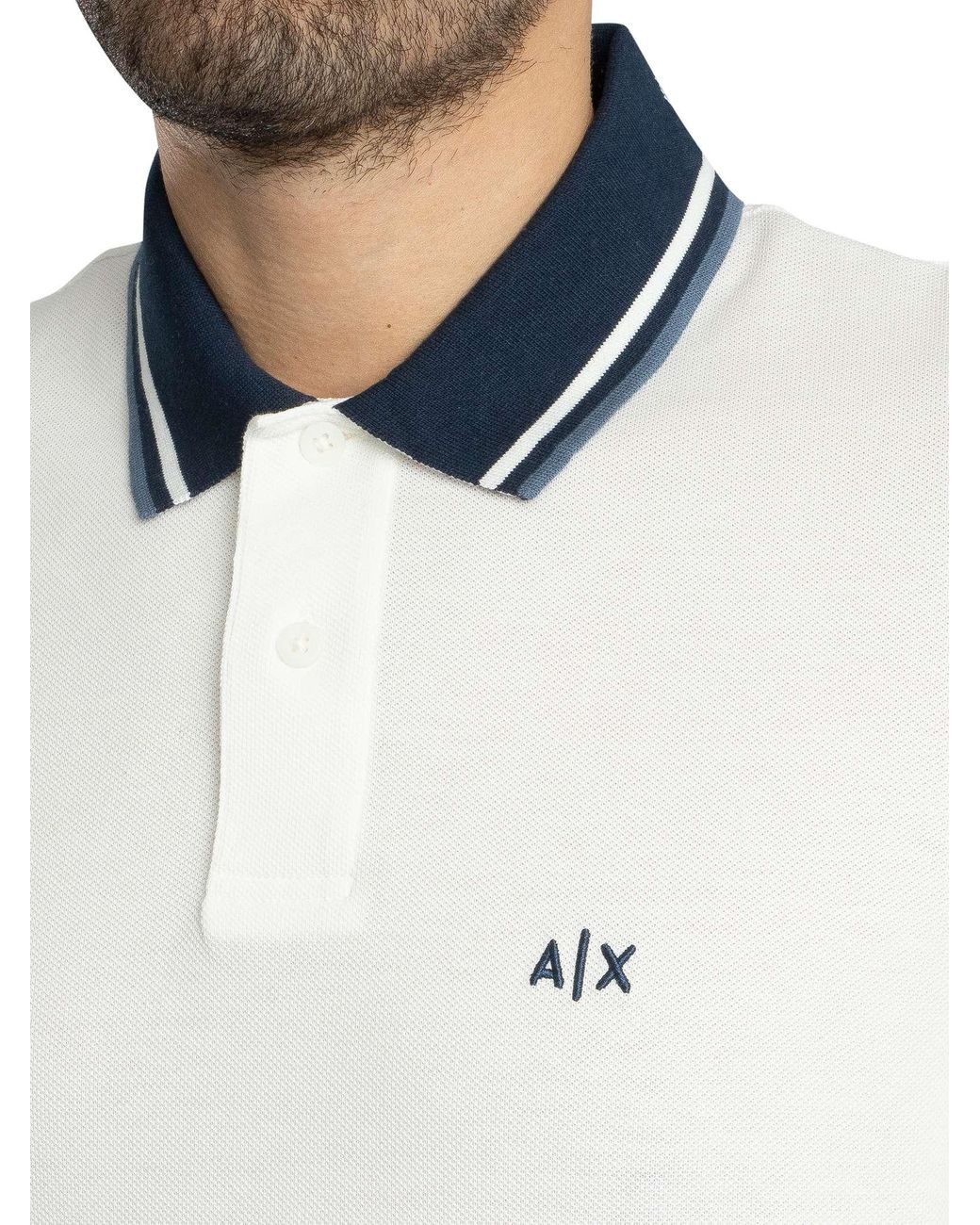 ARMANI EXCHANGE White Slim Fit Contrast Collar Polo Shirt for men