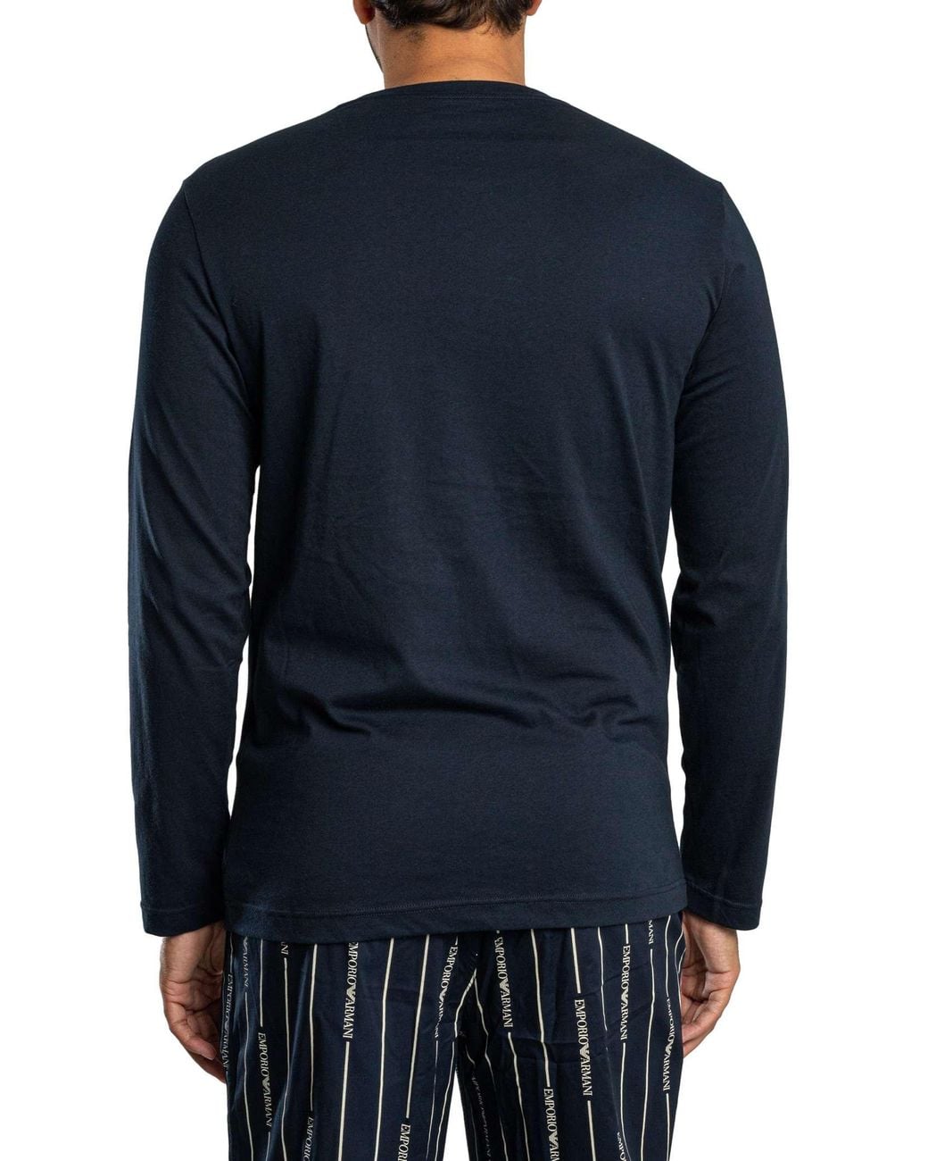 Emporio Armani Blue Stripe Eagle Longsleeved Pyjama Set for men
