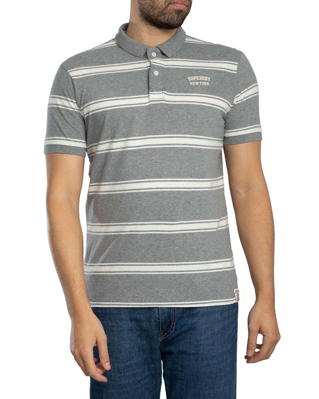 Superdry Gray Vintage Stripe Polo Shirt for men