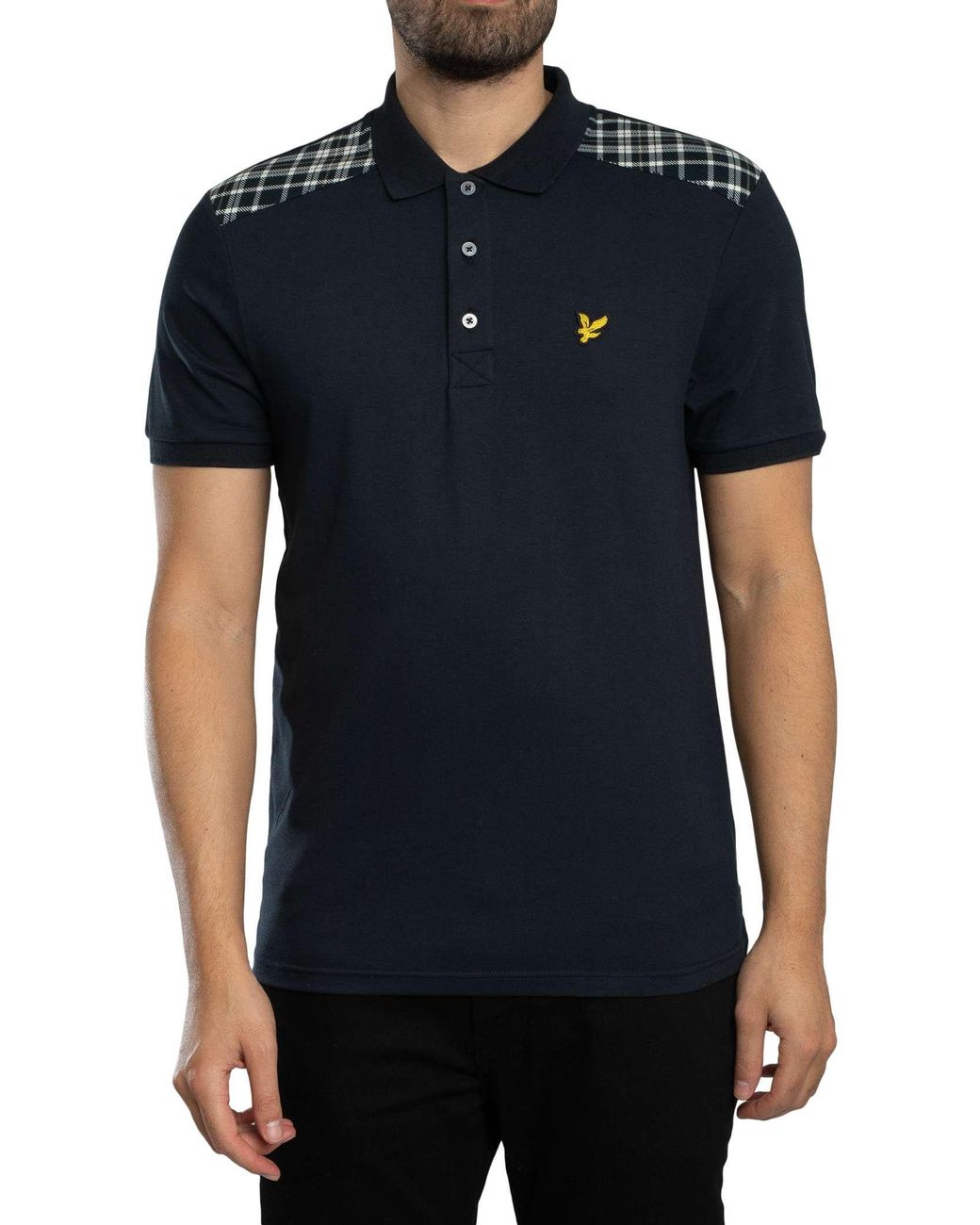 Lyle & Scott Black Check Panelled Polo Shirt for men