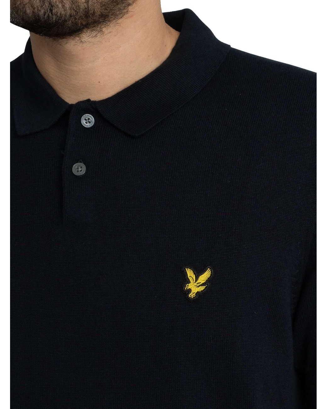 Lyle & Scott Black Cotton Short Sleeve Knitted Polo Shirt for men