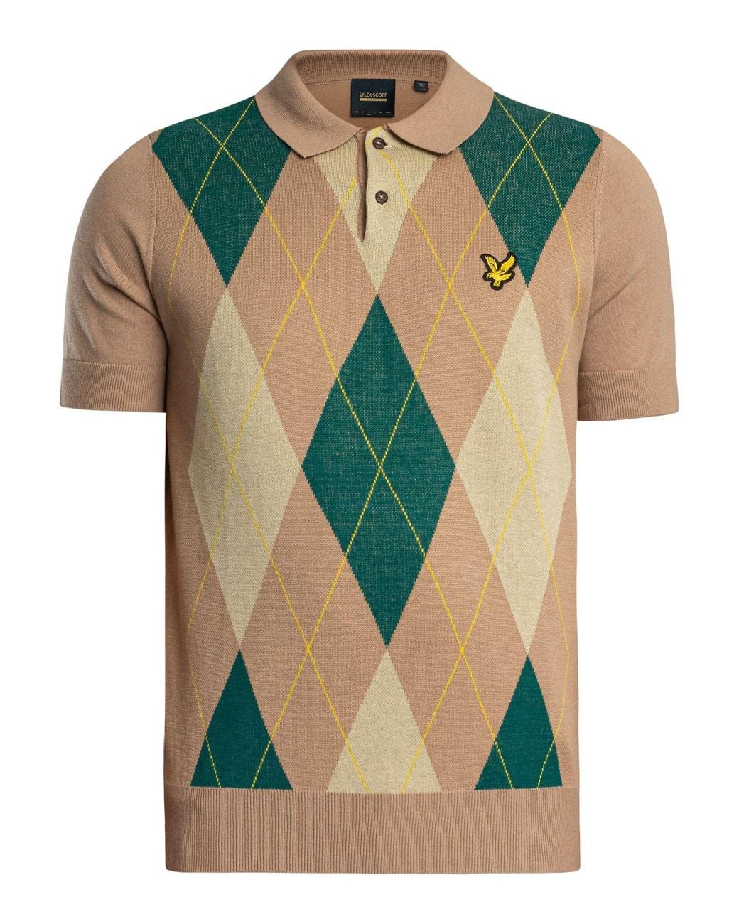 Lyle & Scott Blue Argyle Knitted Polo Shirt for men