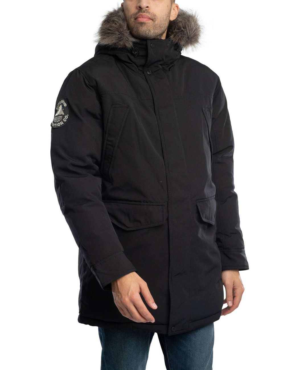 Superdry Black Everest Faux Fur Parka Jacket for men
