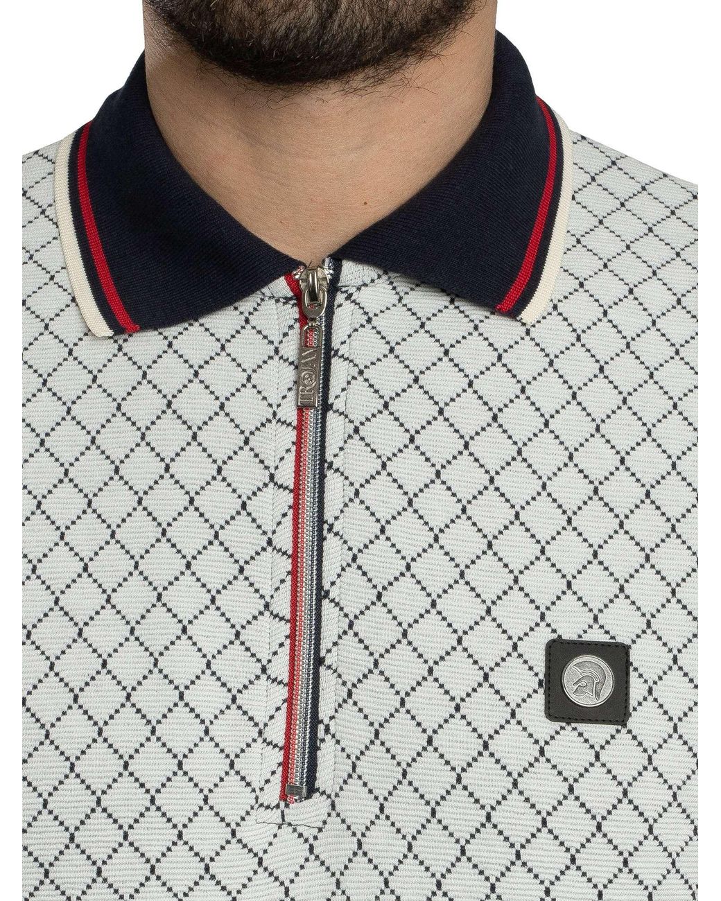 Trojan Gray Ottoman Jacquard Panel Polo Shirt for men