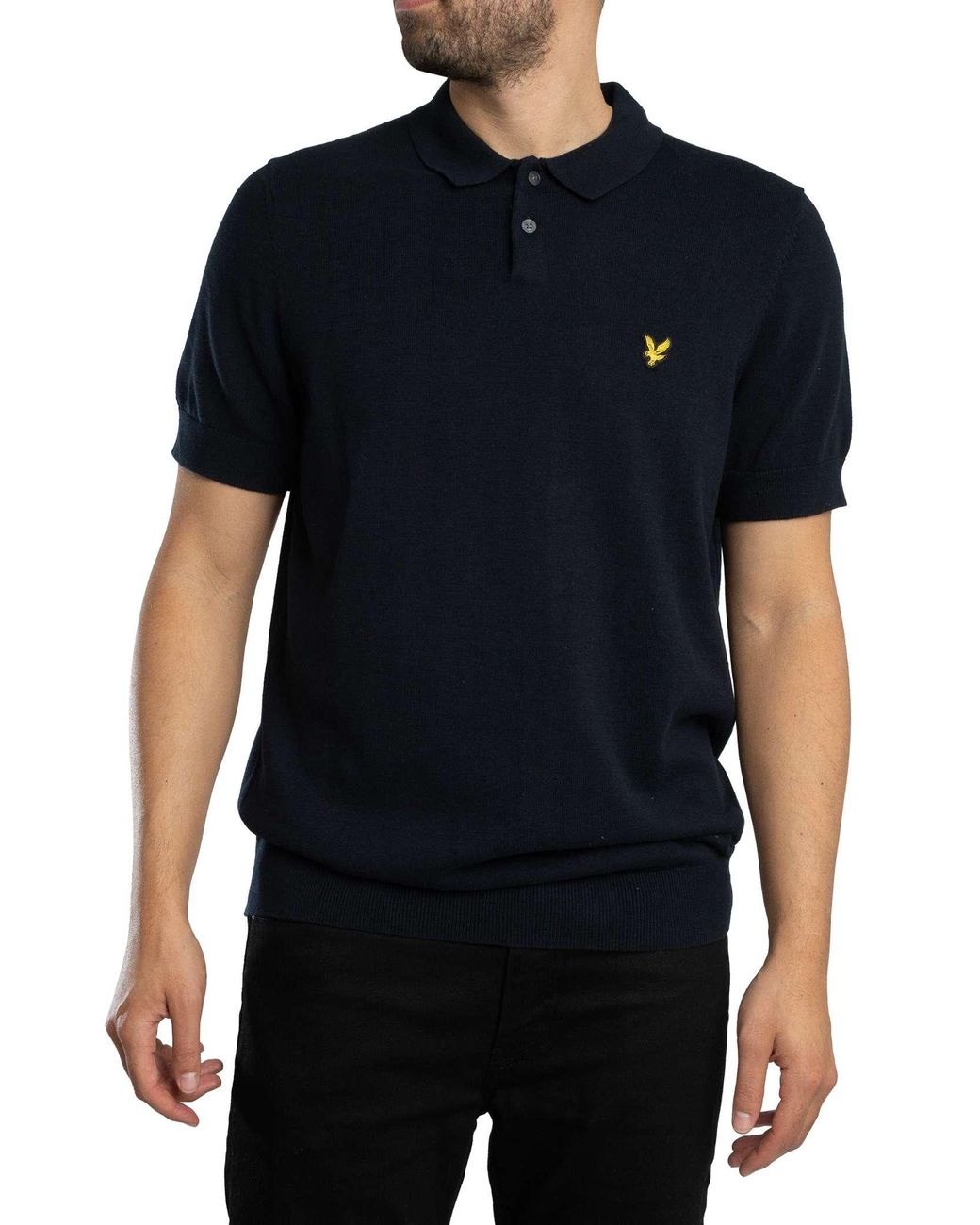 Lyle & Scott Black Cotton Short Sleeve Knitted Polo Shirt for men