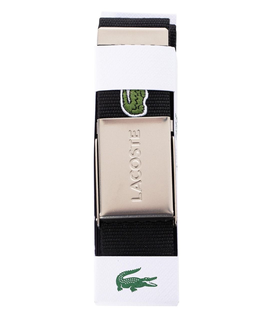 Lacoste Black Engraved Buckle Woven Belt for men