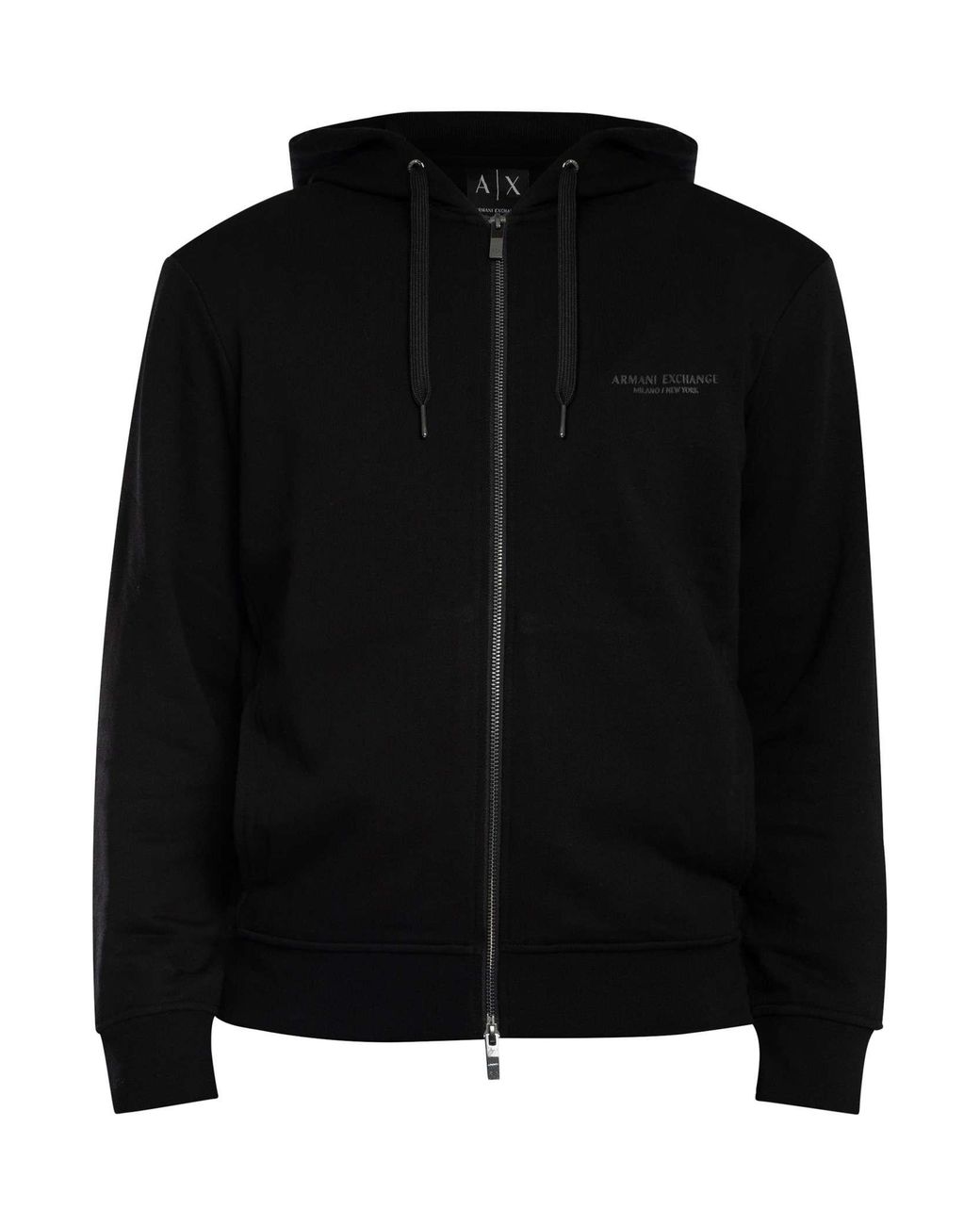 ARMANI EXCHANGE Black Chest Logo Zip Hoodie for men