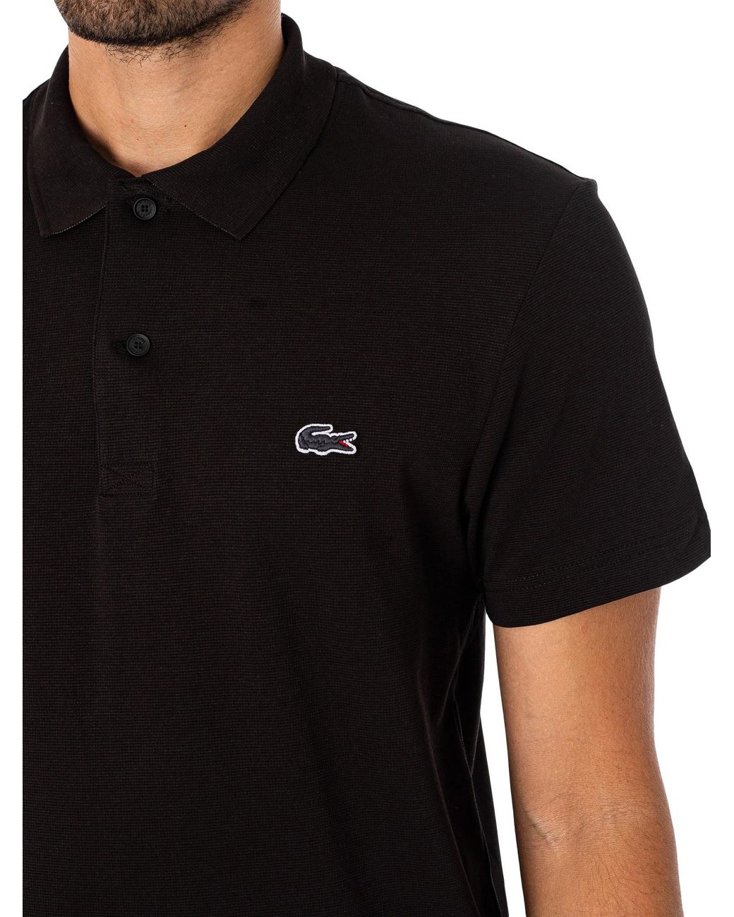 Lacoste Black Regular Fit Cotton Blend Polo Shirt for men