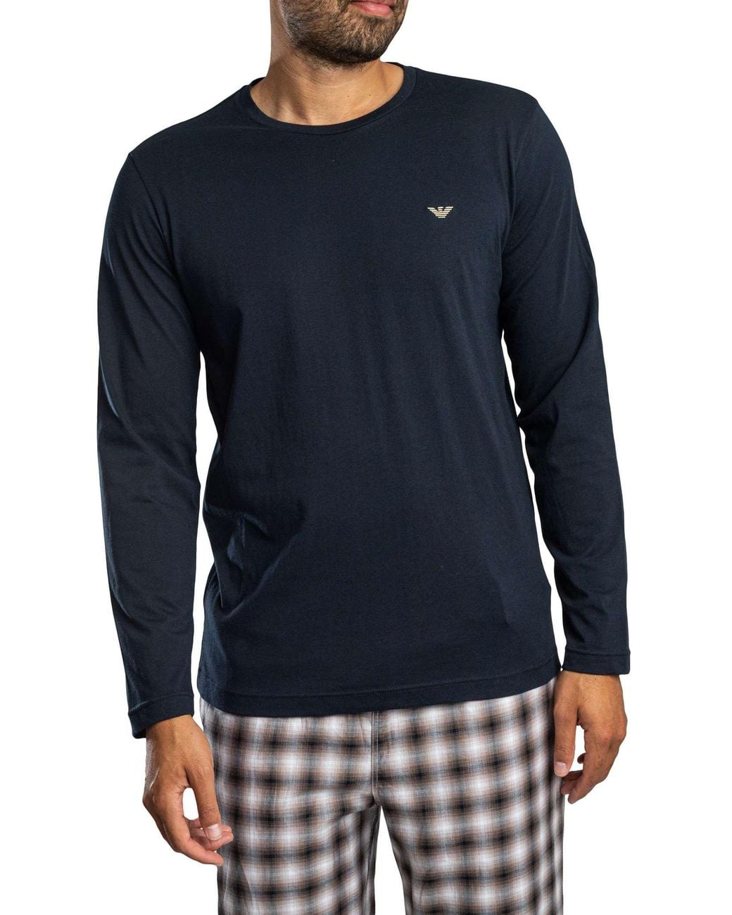 Emporio Armani Blue Big Check Longsleeved Pyjama Set for men