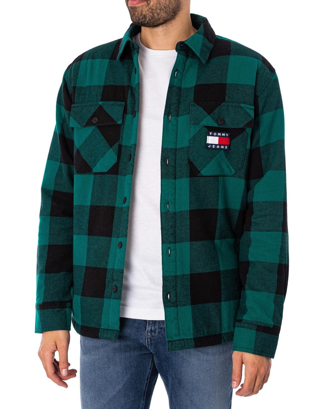 Tommy Hilfiger Sherpa Flannel Overshirt in Green for Men | Lyst
