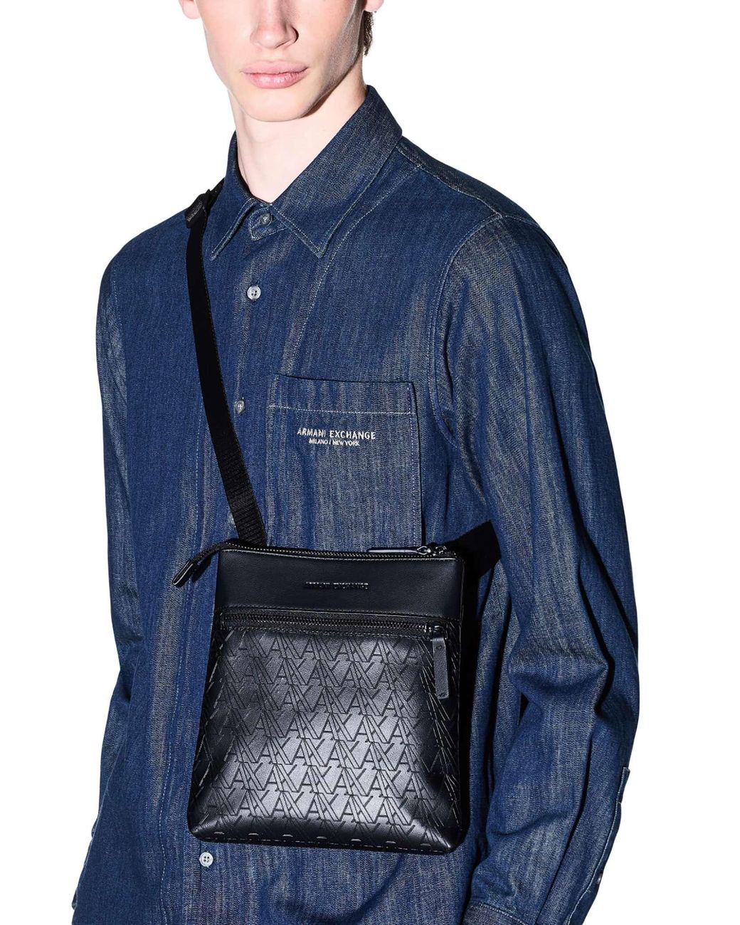 ARMANI EXCHANGE Black Flat Crossbody Messenger Bag for men