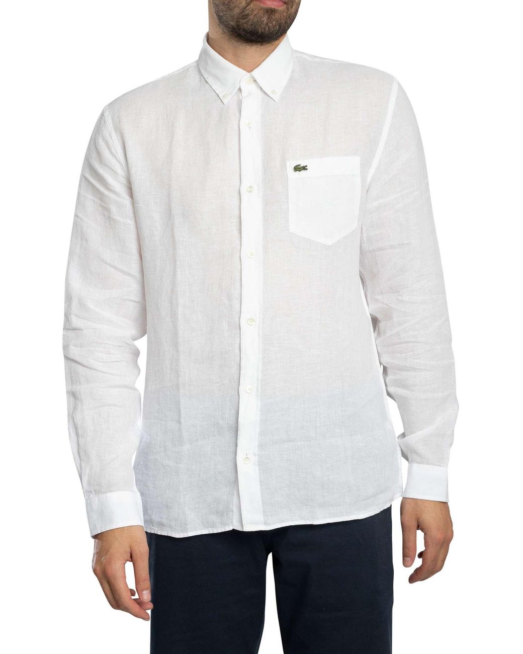 Lacoste White Regular Fit Linen Shirt for men