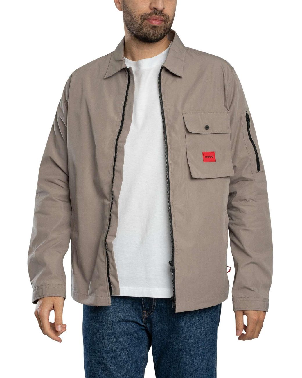 HUGO Gray Emmond Zip Overshirt for men