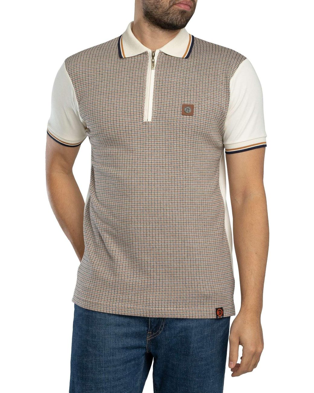 Trojan Gray Mini Houndstooth Zip Panel Polo Shirt for men
