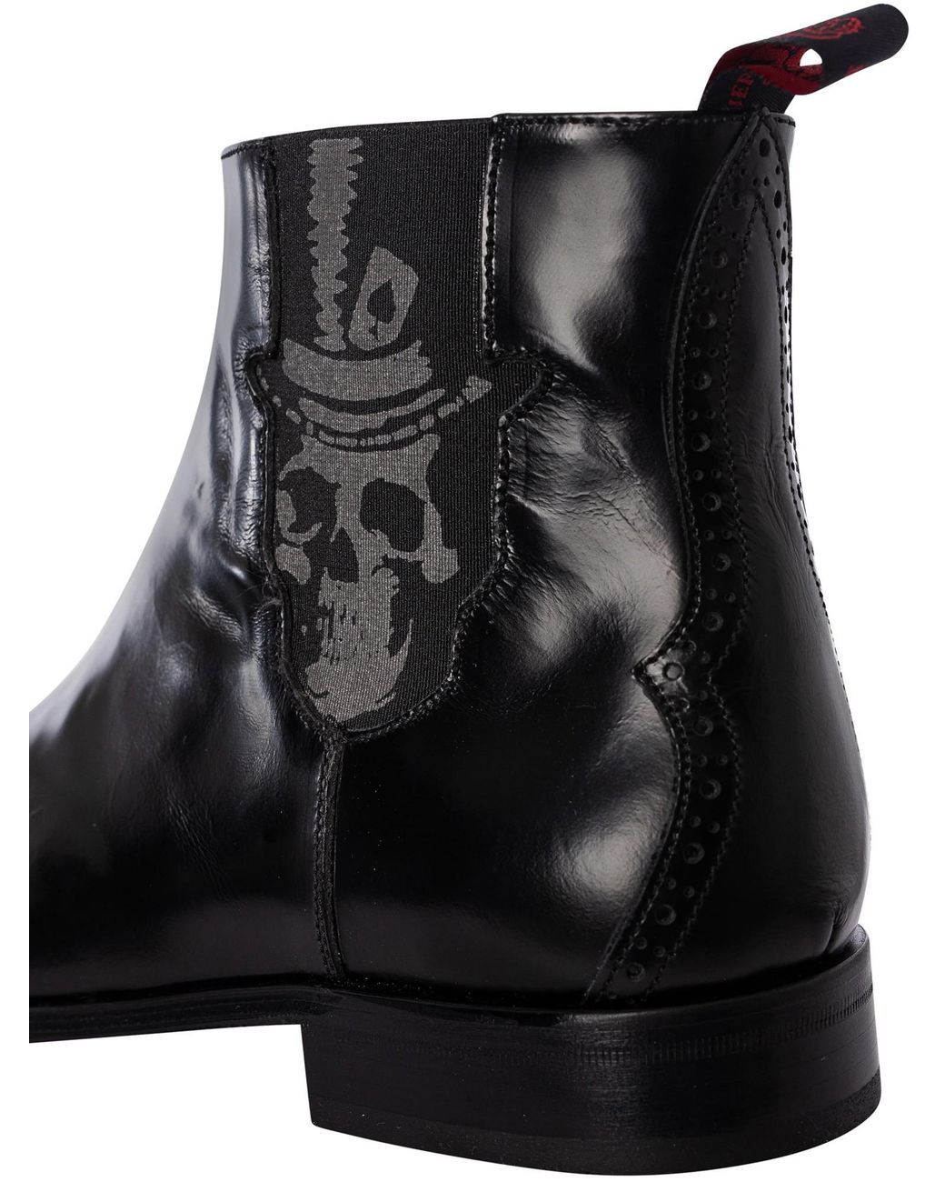Jeffery West Black Skull Polished Leather Chelsea Boots for men
