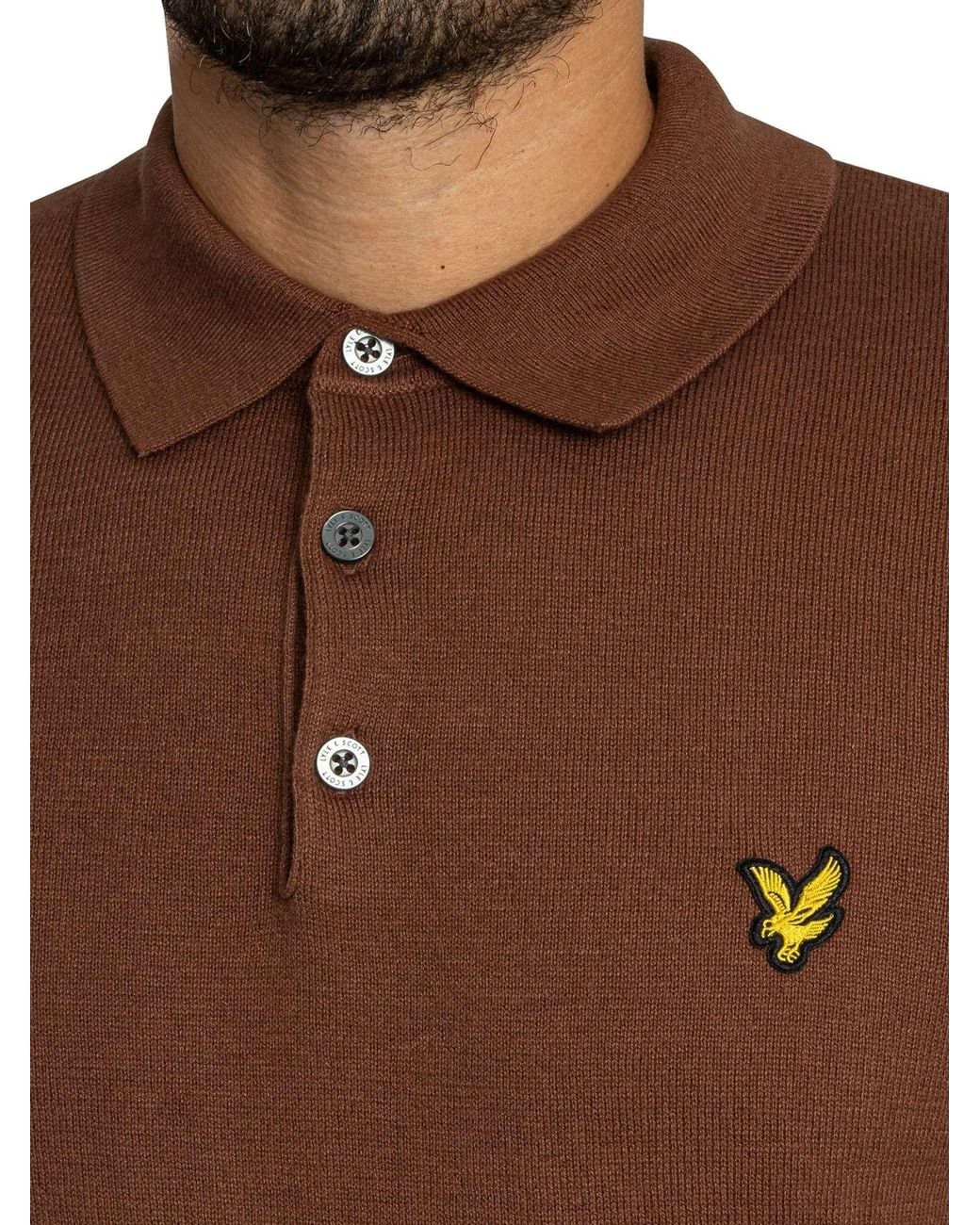 Lyle & Scott Brown Cotton Merino Knit Longsleeved Polo Shirt for men