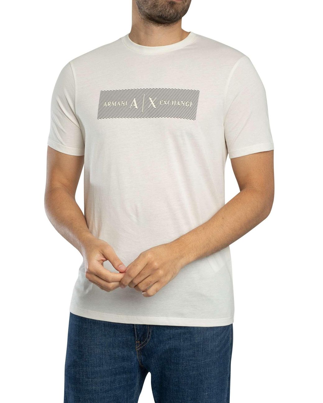 ARMANI EXCHANGE White Stripe Logo T-shirt for men