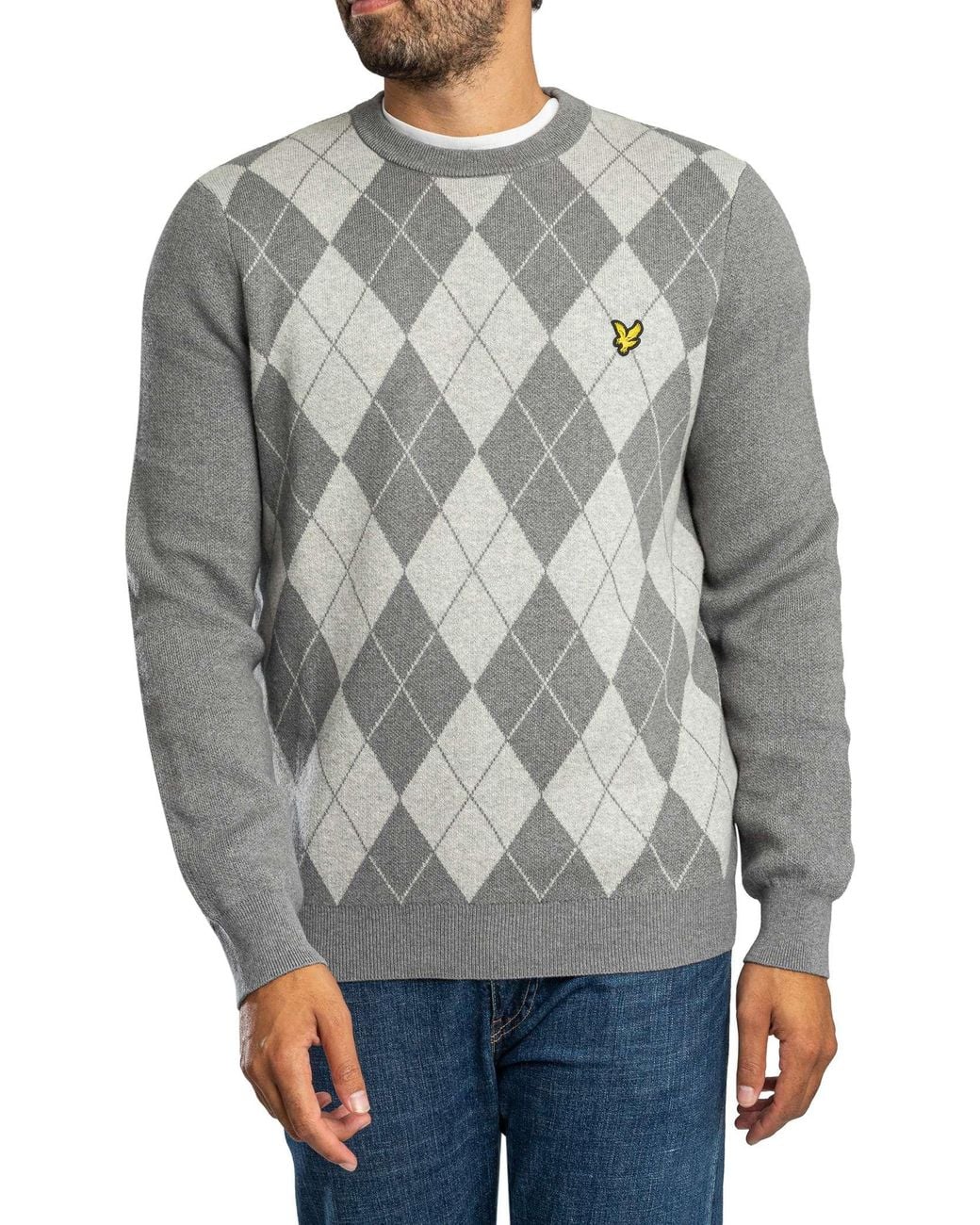 Lyle & Scott Gray Cotton Merino Argyle Jumper for men