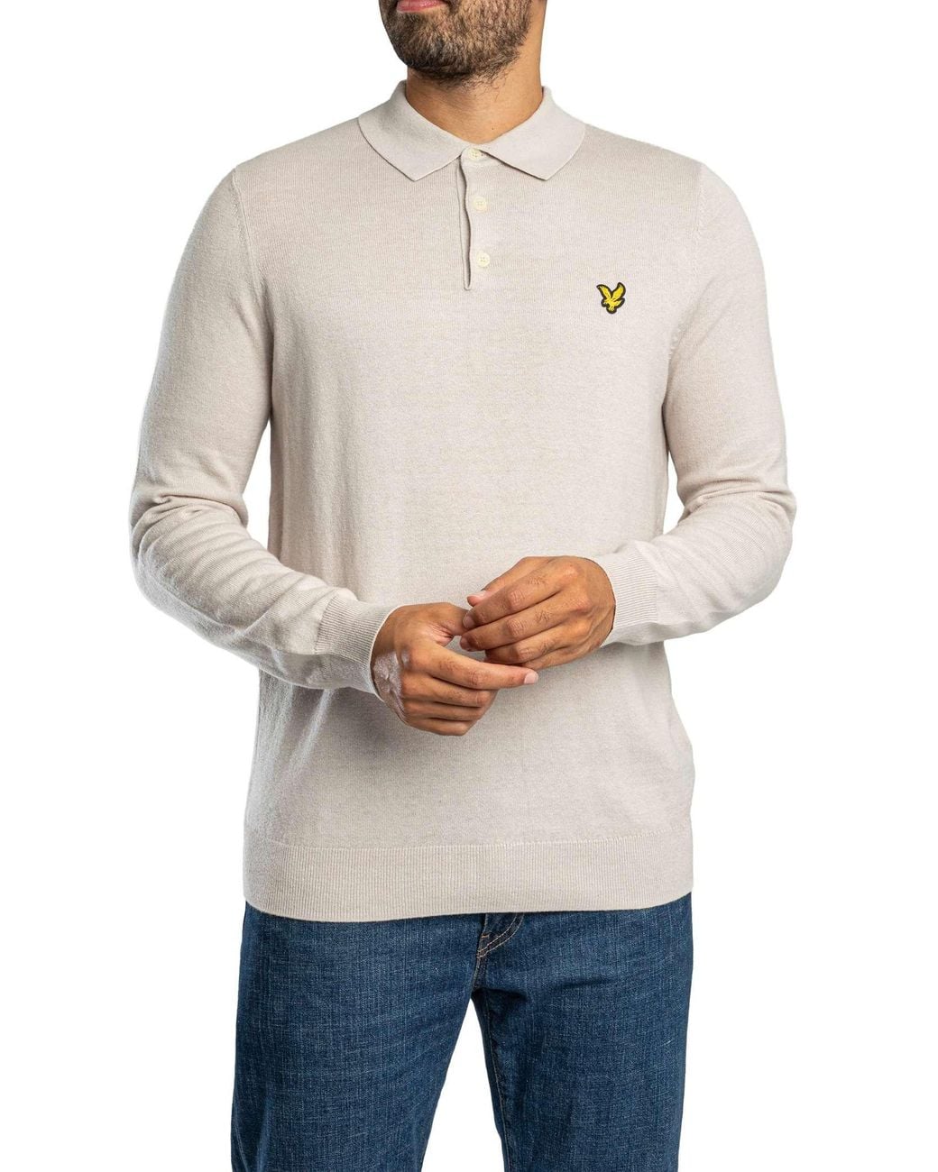 Lyle & Scott Blue Cotton Merino Knit Longsleeved Polo Shirt for men
