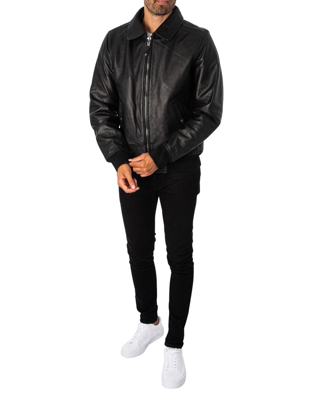 Schott Nyc Black Leather Flight Jacket for men