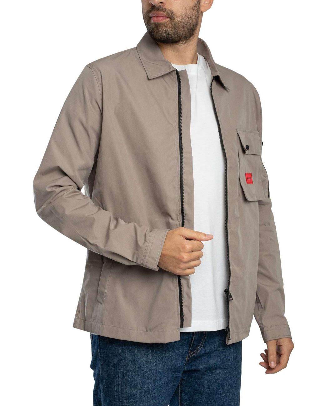 HUGO Gray Emmond Zip Overshirt for men