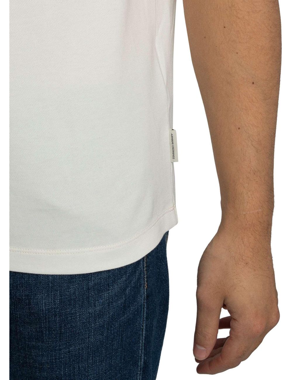 ARMANI EXCHANGE White Slim Fit Stripe Collar Polo Shirt for men