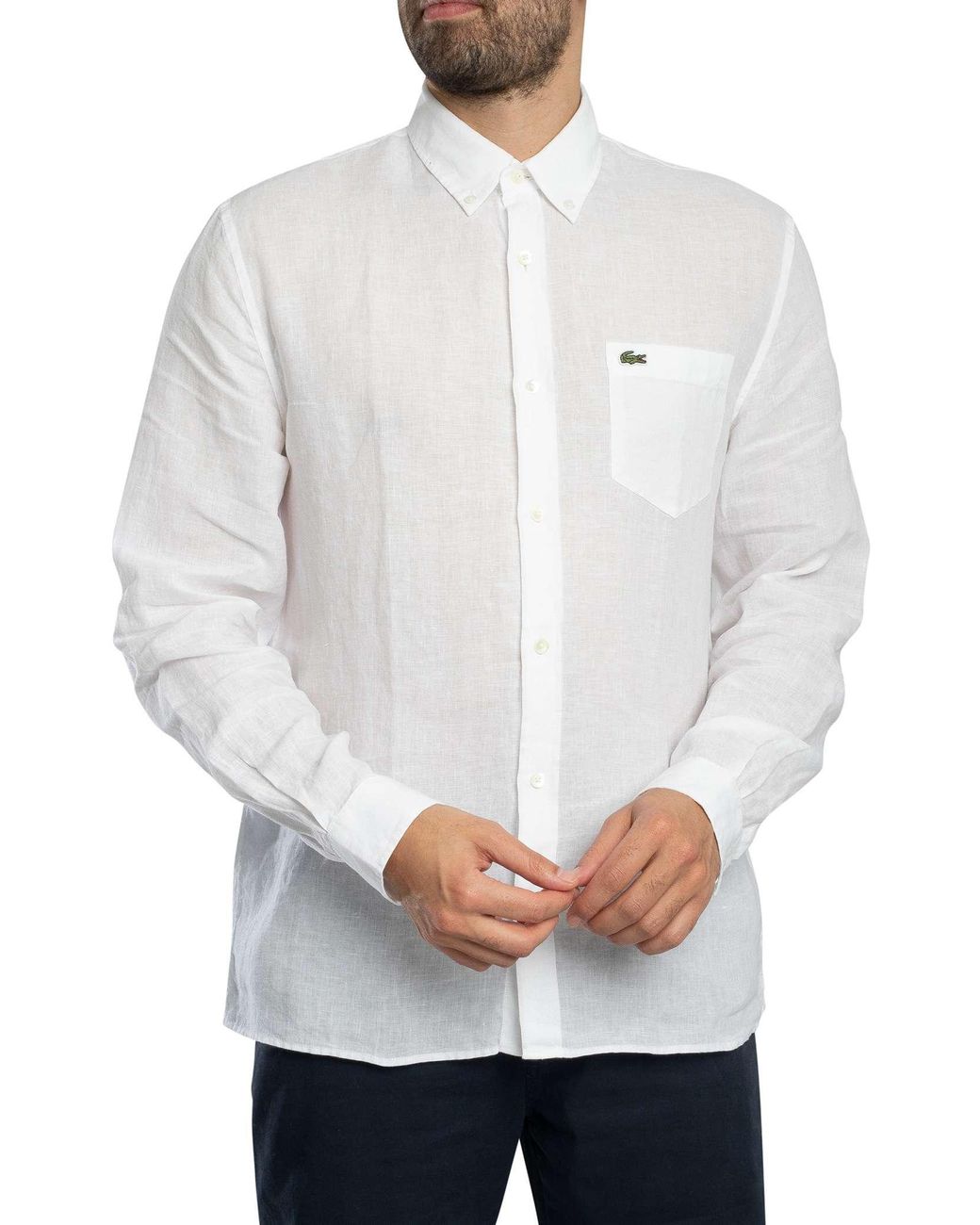 Lacoste White Regular Fit Linen Shirt for men