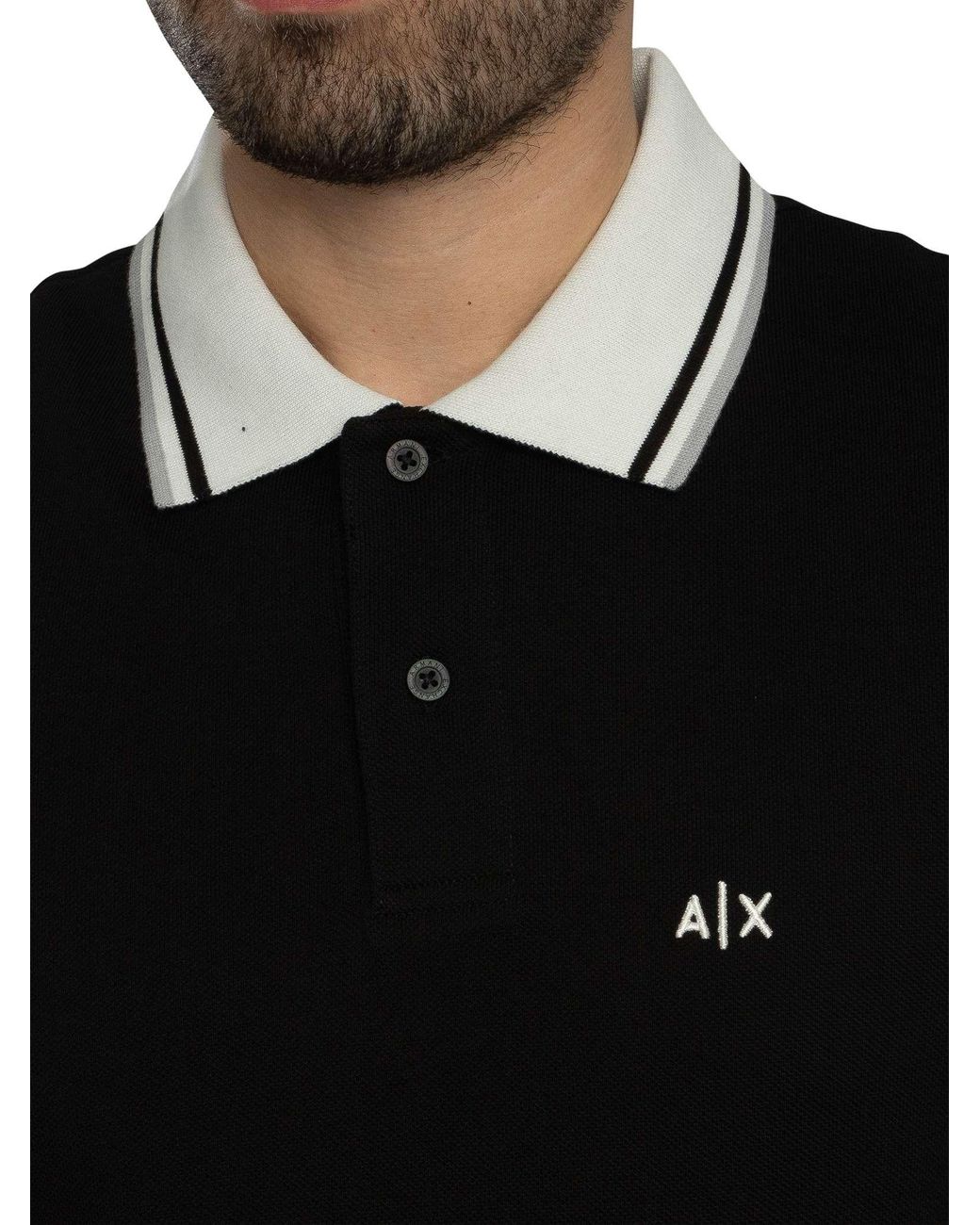 ARMANI EXCHANGE Black Slim Fit Contrast Collar Polo Shirt for men