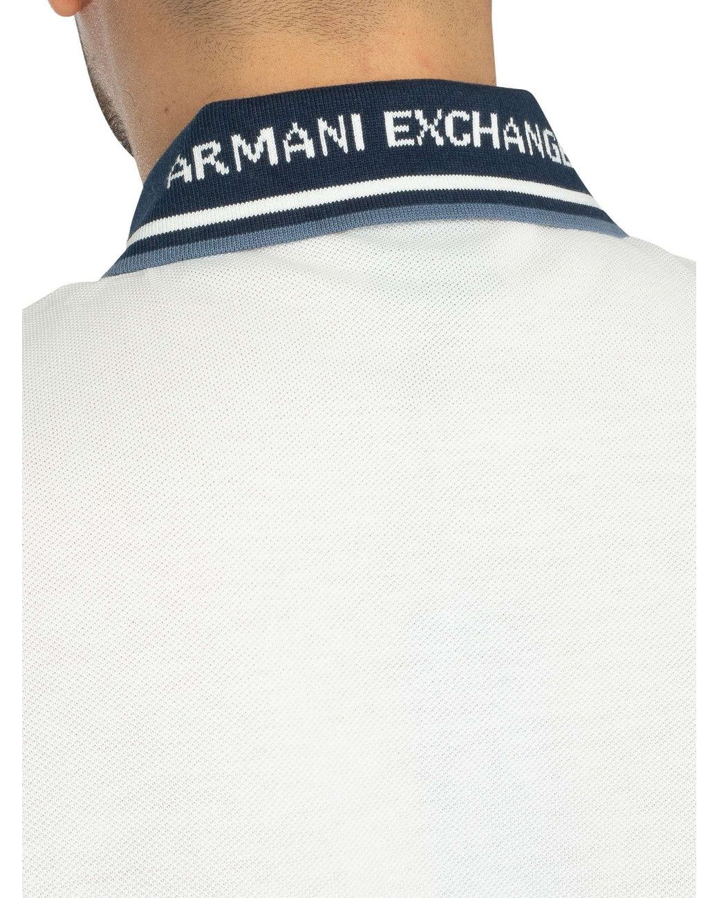 ARMANI EXCHANGE White Slim Fit Contrast Collar Polo Shirt for men