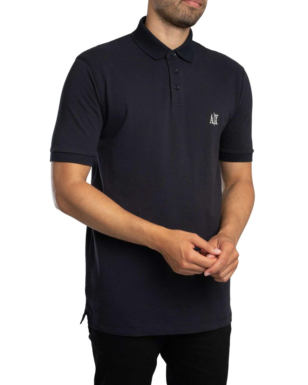 ARMANI EXCHANGE Black Embroidered Logo Polo Shirt for men