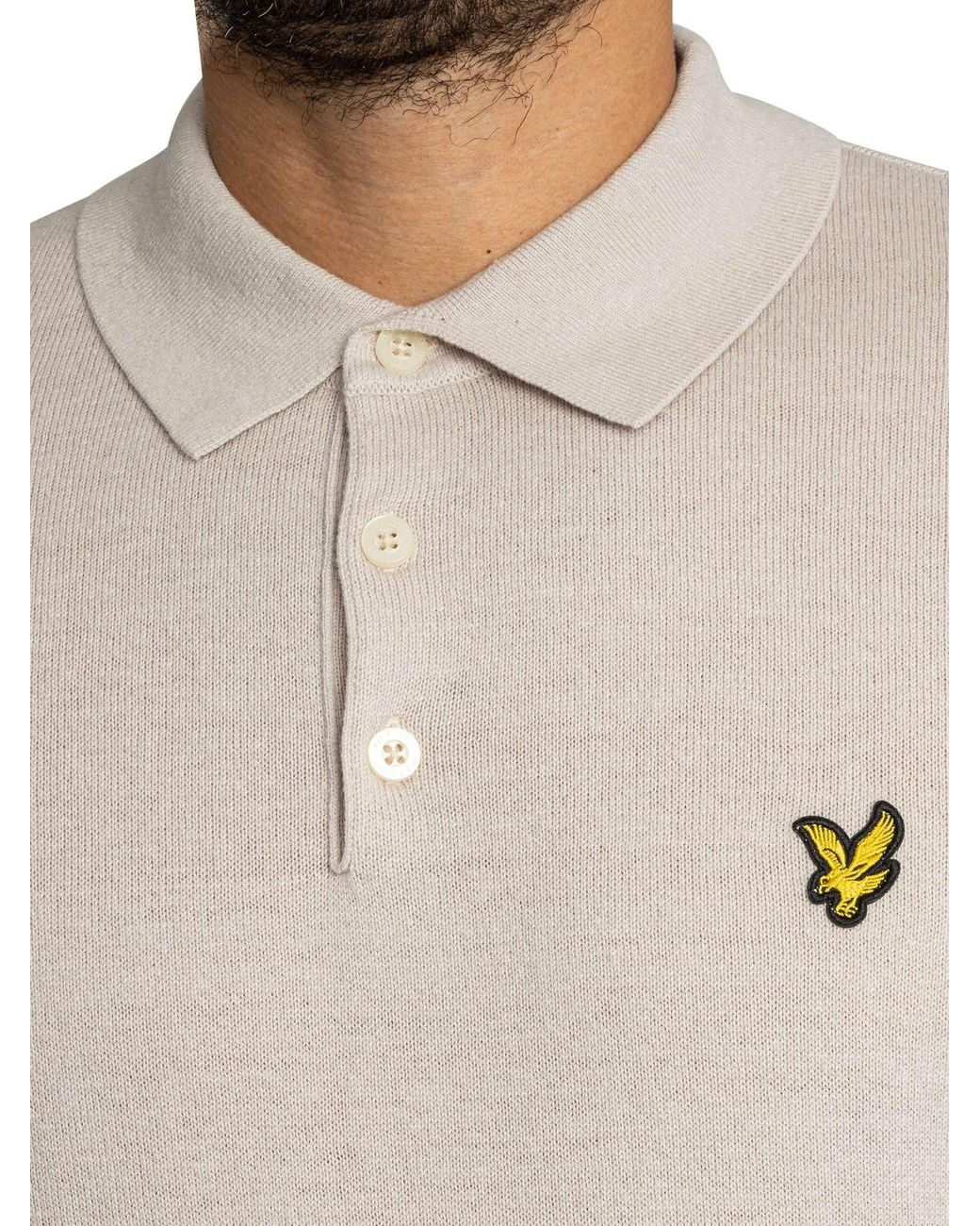 Lyle & Scott Blue Cotton Merino Knit Longsleeved Polo Shirt for men