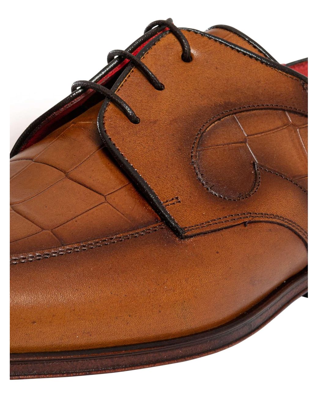 Jeffery West Brown Croco L Leather Derby Shoes for men