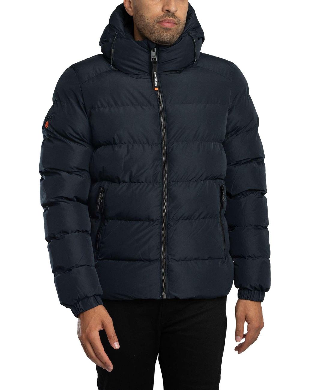 Superdry Blue Hooded Sports Puffer Jacket for men