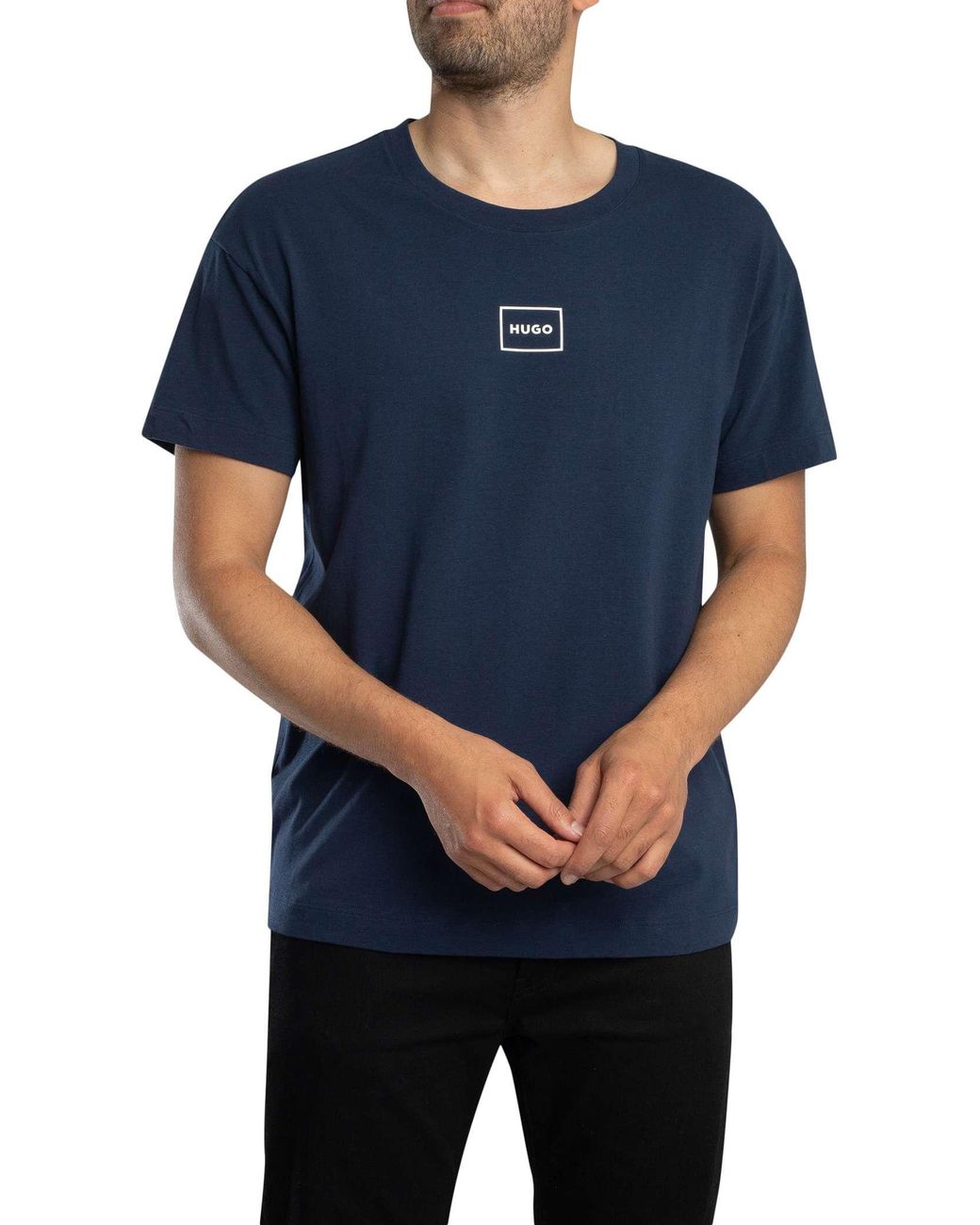 HUGO Blue Lounge Laze Box Logo T-Shirt for men