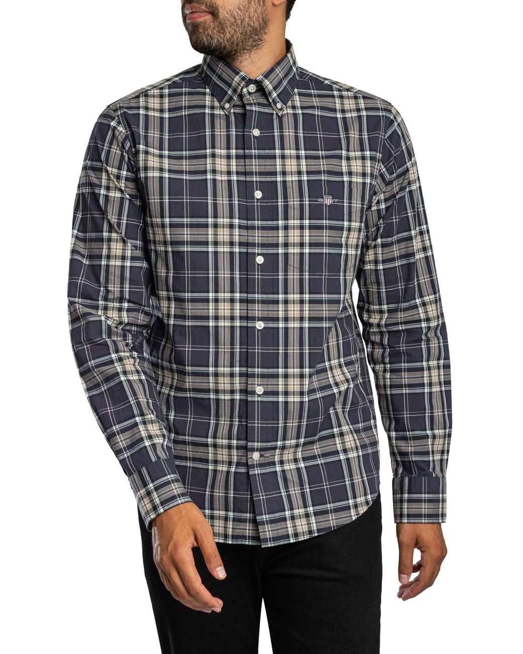 Gant Gray Regular Poplin Check Shirt for men