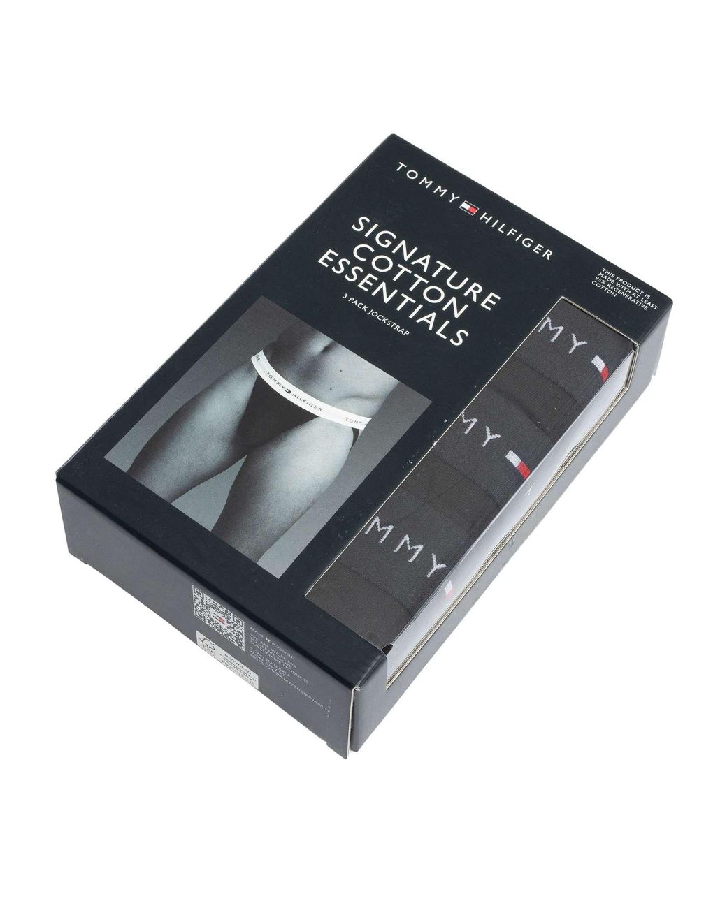 Tommy Hilfiger Black 3 Pack Signature Cotton Essentials Jockstrap for men